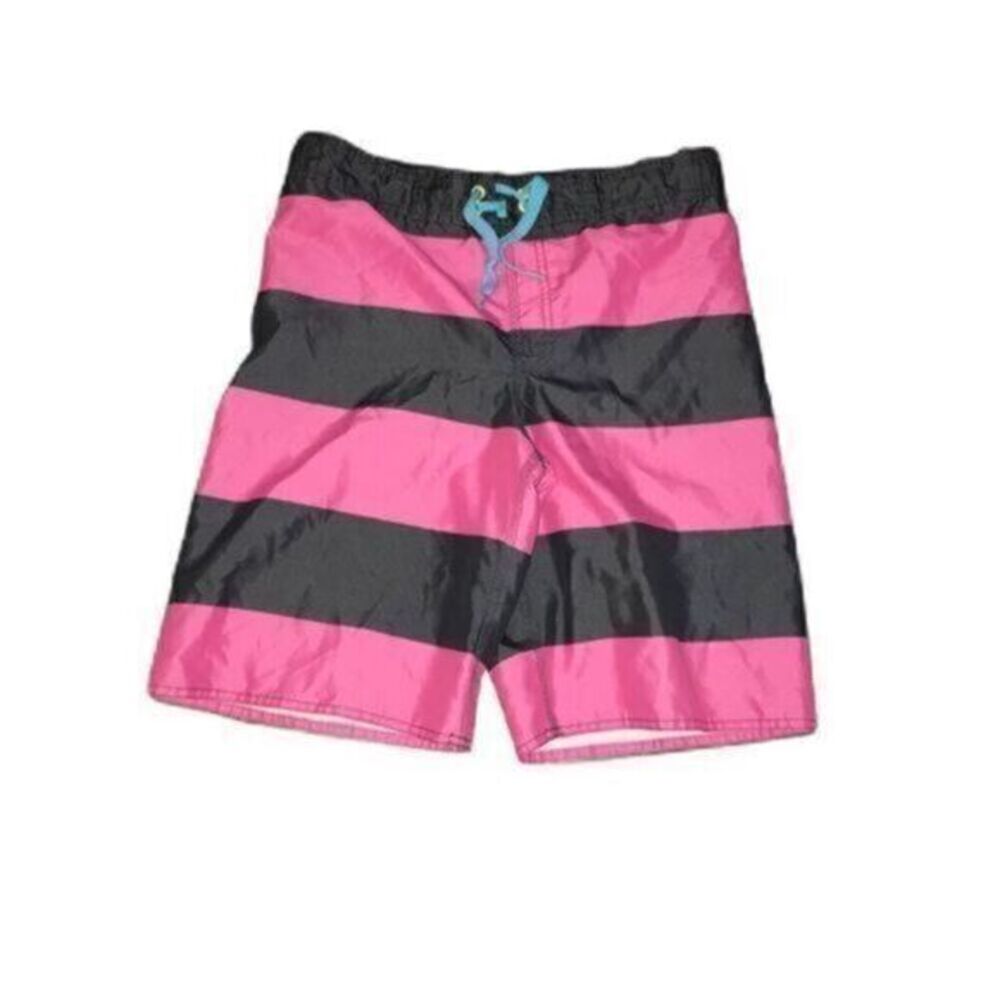 Boys Striped Pink & Brown Swim Trunks
